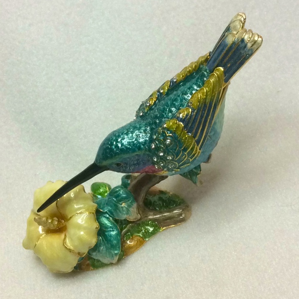 FINAL SALE PRICE Hummingbird Cloisonné Box in Blue by Kubla Craft